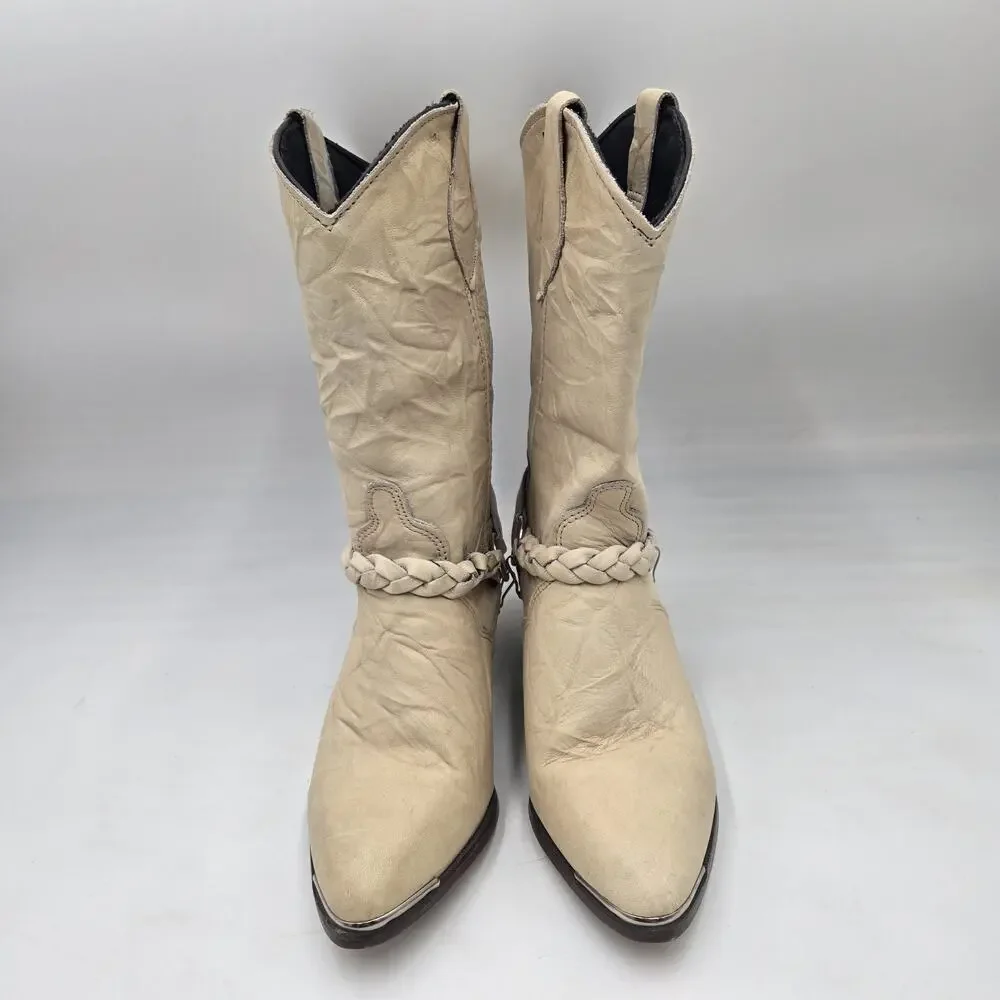 Womens Vintage Abilene Cowboy Boots US Size 6.5 M Cream Bone Harness